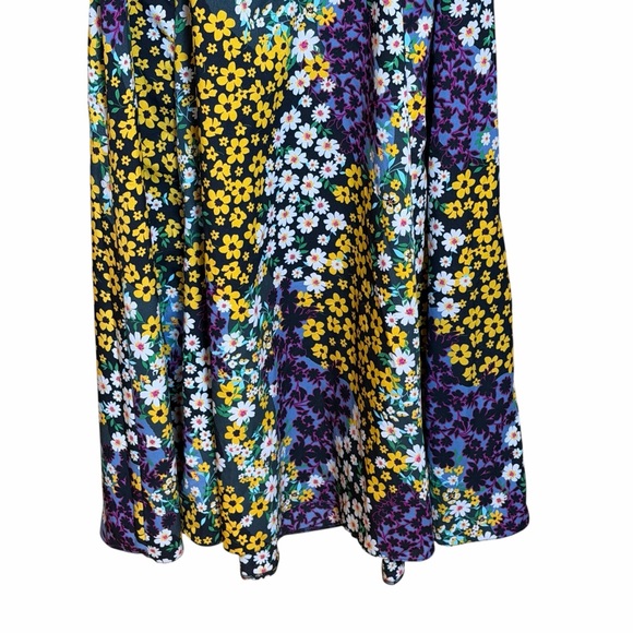 ASOS Floral Midi Dress Patchwork Ditsy Print Puff Sleeve V Neck Womens US 6 - Picture 4 of 12